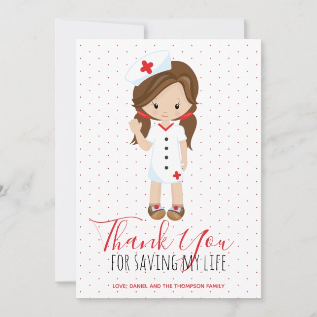 Nurse Thank You Cartoon Character Brown Hair (Front)