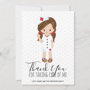 Nurse Thank You Cartoon Character Brown Hair Card