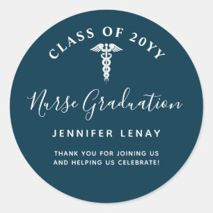 Nurse Thank You Graduation Navy Blue Personalised Classic Round Sticker