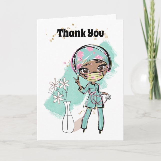 Nurse thank you illustration surgeon flowers peace card (Front)