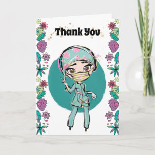 Nurse thank you illustration surgeon flowers peace card