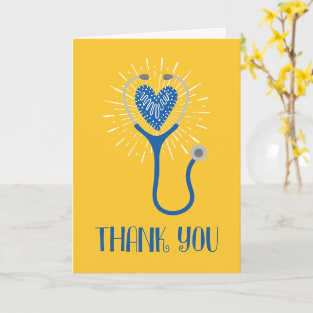 Nurse Thank You Stethoscope Blue Yellow Thanks Card (Yellow Flower)