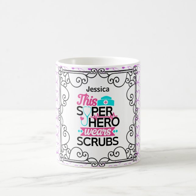 NURSE - This Superhero Wears SCRUBS Personalised Coffee Mug (Center)