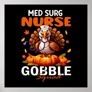 Nurse Turkey Matching MED SURG Gobble Squad Poster