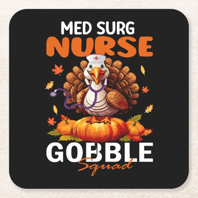 Nurse Turkey Matching MED SURG Gobble Squad  Square Paper Coaster (Front)