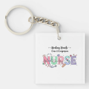 Nurse Typography with Stethoscope Medical Icons  Key Ring