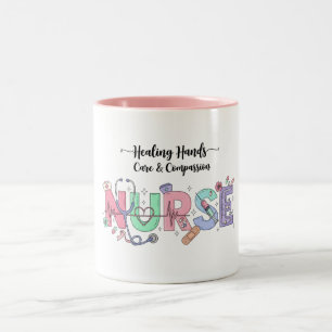 Nurse Typography with Stethoscope Medical Icons  Two-Tone Coffee Mug
