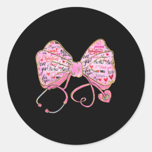 Nurse Valentine Day 2025 Coquette Stethoscope Bow Classic Round Sticker