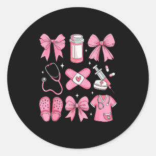 Nurse Valentines Day Coquette Bow Valentine Nurse Classic Round Sticker
