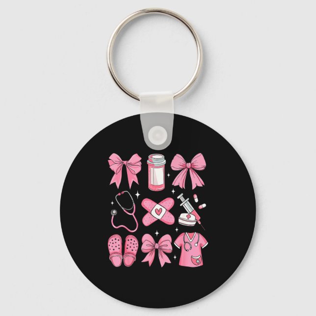Nurse Valentines Day Coquette Bow Valentine Nurse  Key Ring (Front)