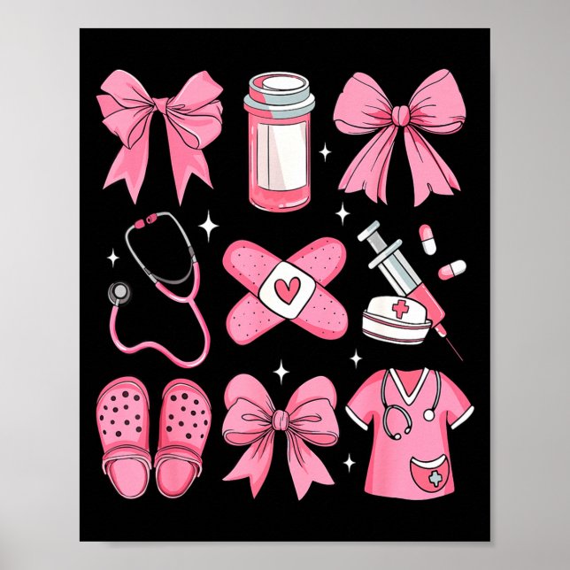 Nurse Valentines Day Coquette Bow Valentine Nurse  Poster (Front)