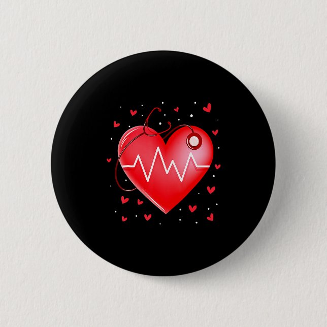 Nurse Valentines Day Heart Stethoscope 2 _1  6 Cm Round Badge (Front)