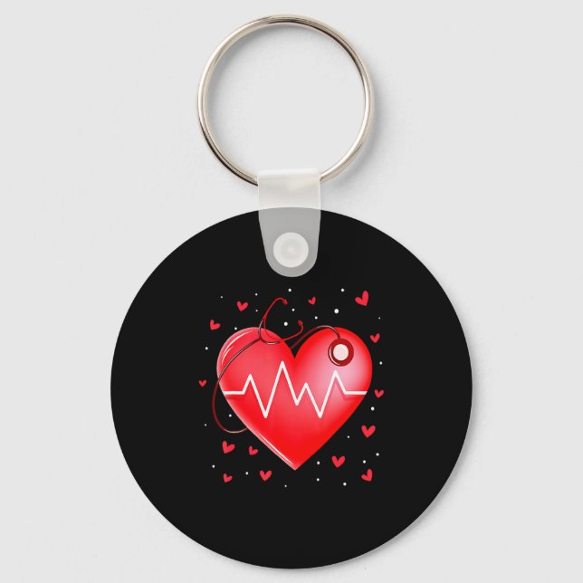 Nurse Valentines Day Heart Stethoscope 2 _1  Key Ring (Front)