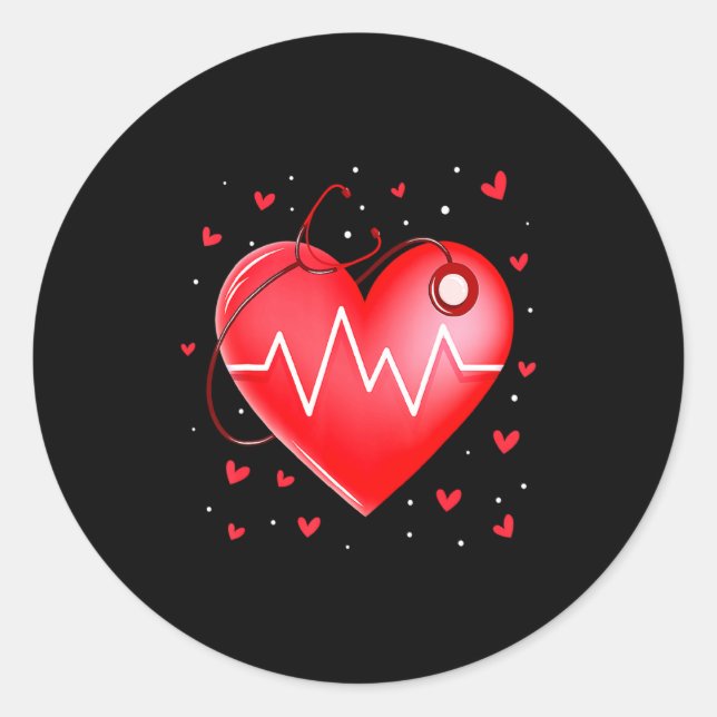 Nurse Valentines Day Heart Stethoscope 2  Classic Round Sticker (Front)
