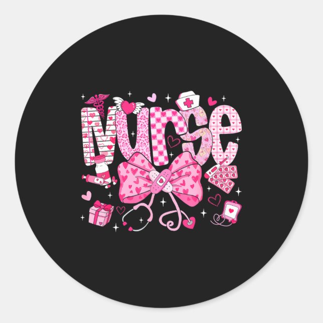 Nurse Valentine's Day Heart Stethoscope Er Icu Nic Classic Round Sticker (Front)