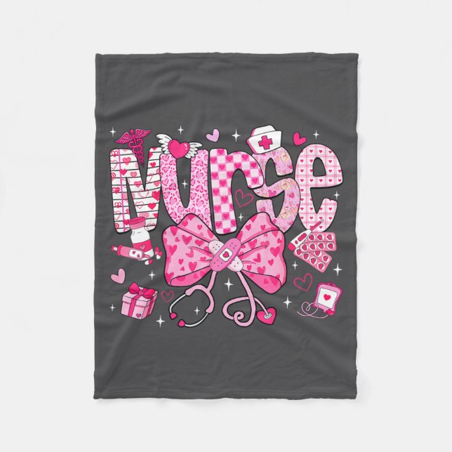 Nurse Valentine's Day Heart Stethoscope Er Icu Nic Fleece Blanket (Front)