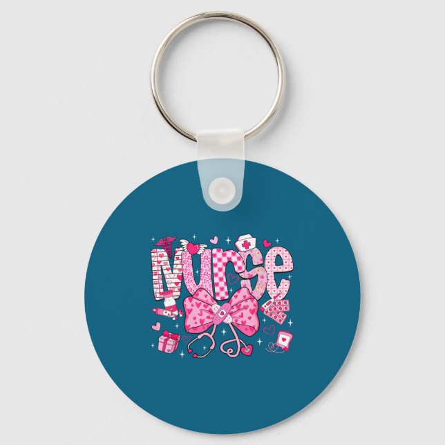 Nurse Valentine's Day Heart Stethoscope Er Icu Nic Key Ring (Front)