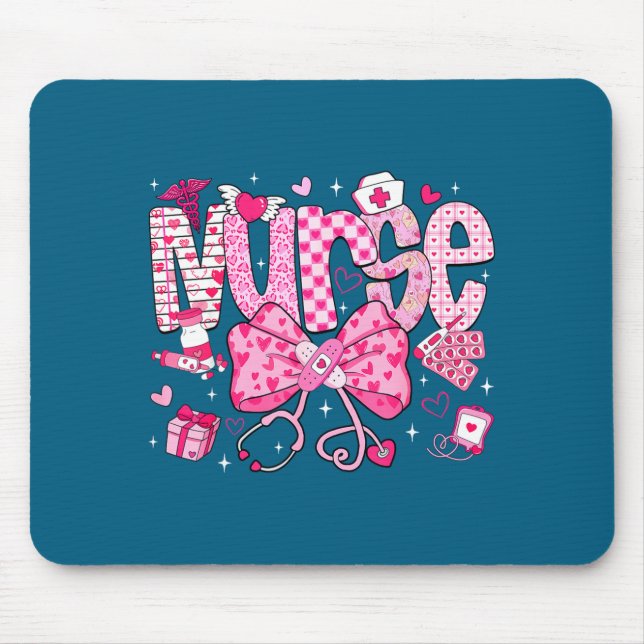 Nurse Valentine's Day Heart Stethoscope Er Icu Nic Mouse Mat (Front)