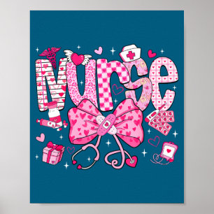 Nurse Valentine's Day Heart Stethoscope Er Icu Nic Poster