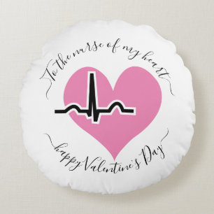 Nurse Valentines Day pink heartbeat pulse Round Cushion