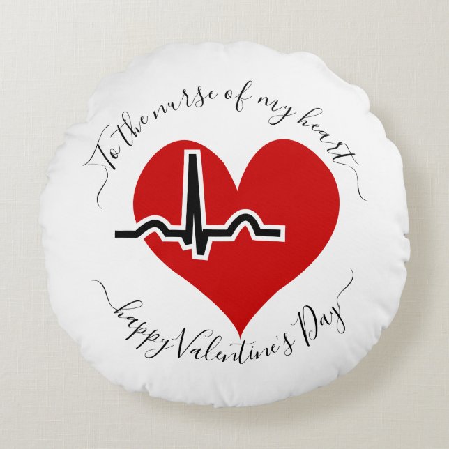 Nurse Valentines Day red heartbeat pulse Round Cushion (Front)