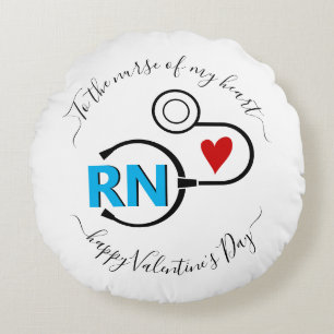 Nurse Valentines Day stethoscope blue RN Round Cushion