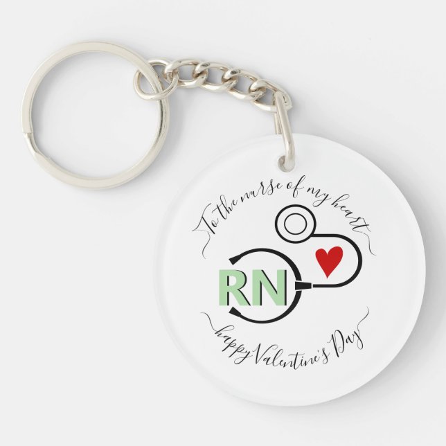 Nurse Valentines Day stethoscope mint green RN Key Ring (Front)