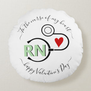 Nurse Valentines Day stethoscope mint green RN Round Cushion