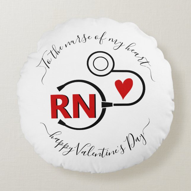 Nurse Valentines Day stethoscope red RN Round Cushion (Front)