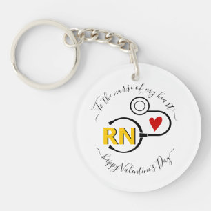 Nurse Valentines Day stethoscope yellow RN Key Ring