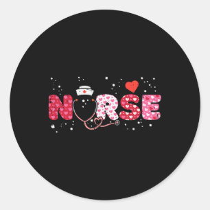 Nurse Valentines Day Valentine Scrub Top Women Scr Classic Round Sticker