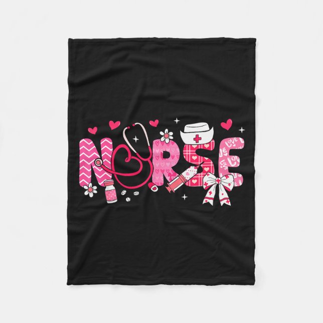 Nurse Valentines Day Valentine Scrub Top Women Scr Fleece Blanket (Front)