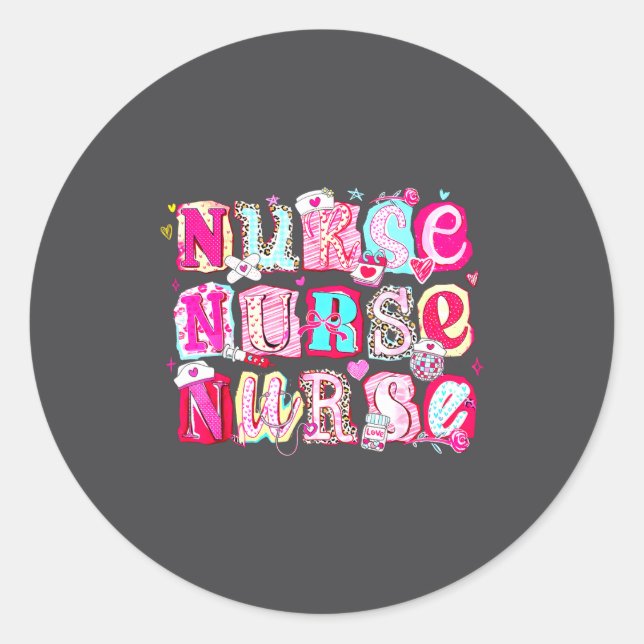 Nurse Valentines Stethoscope Valentine Nursing Gir Classic Round Sticker (Front)