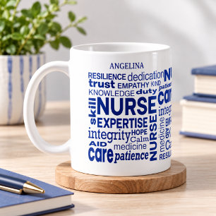 Nurse Values Wraparound Blue Text Personalised Coffee Mug