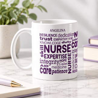 Nurse Values Wraparound Purple Text Personalised Coffee Mug