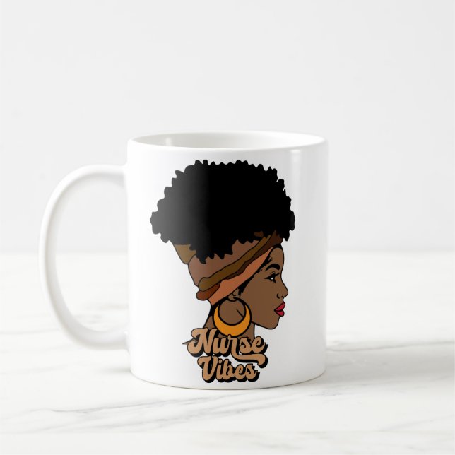 Nurse Vibes Afro Nurse African America Black Woman Coffee Mug (Left)