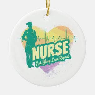 Nurse Vintage Design with Heartbeat Motif Ceramic Tree Decoration
