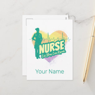 Nurse Vintage Design with Heartbeat Motif Holiday Postcard