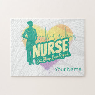 Nurse Vintage Design with Heartbeat Motif Jigsaw Puzzle