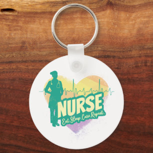 Nurse Vintage Design with Heartbeat Motif Key Ring