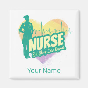 Nurse Vintage Design with Heartbeat Motif Magnet