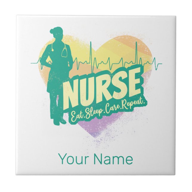 Nurse Vintage Design with Heartbeat Motif Tile (Front)
