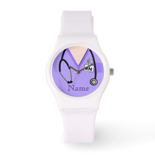 Nurse Watch Scrub Top Stethoscope Purple (Front)