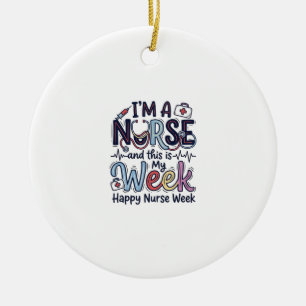 Nurse Week Vintage Typography Shirt Design_1 Ceramic Tree Decoration
