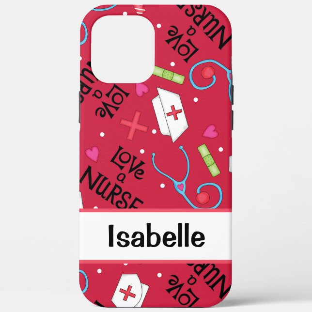 Nurse Whimsy Medical Art Red Name Personalised Case-Mate iPhone Case (Back)