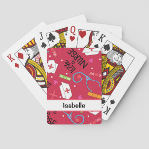 Nurse Whimsy Medical Art Red Name Personalised Playing Cards