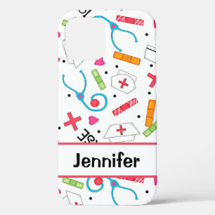 Nurse Whimsy Medical Art White Name Personalised iPhone 12 Case