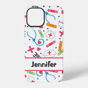Nurse Whimsy Medical Art White Name Personalised iPhone 12 Case