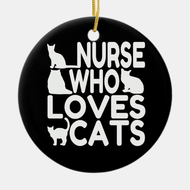 Nurse Who Loves Cats Ceramic Tree Decoration (Front)