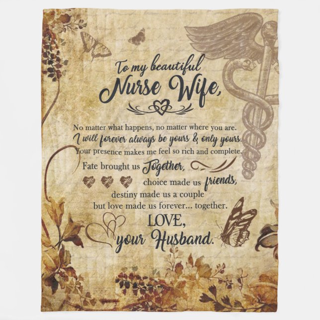 Nurse Wife Gifts | Letter To My Beautiful Wife Fleece Blanket (Front)
